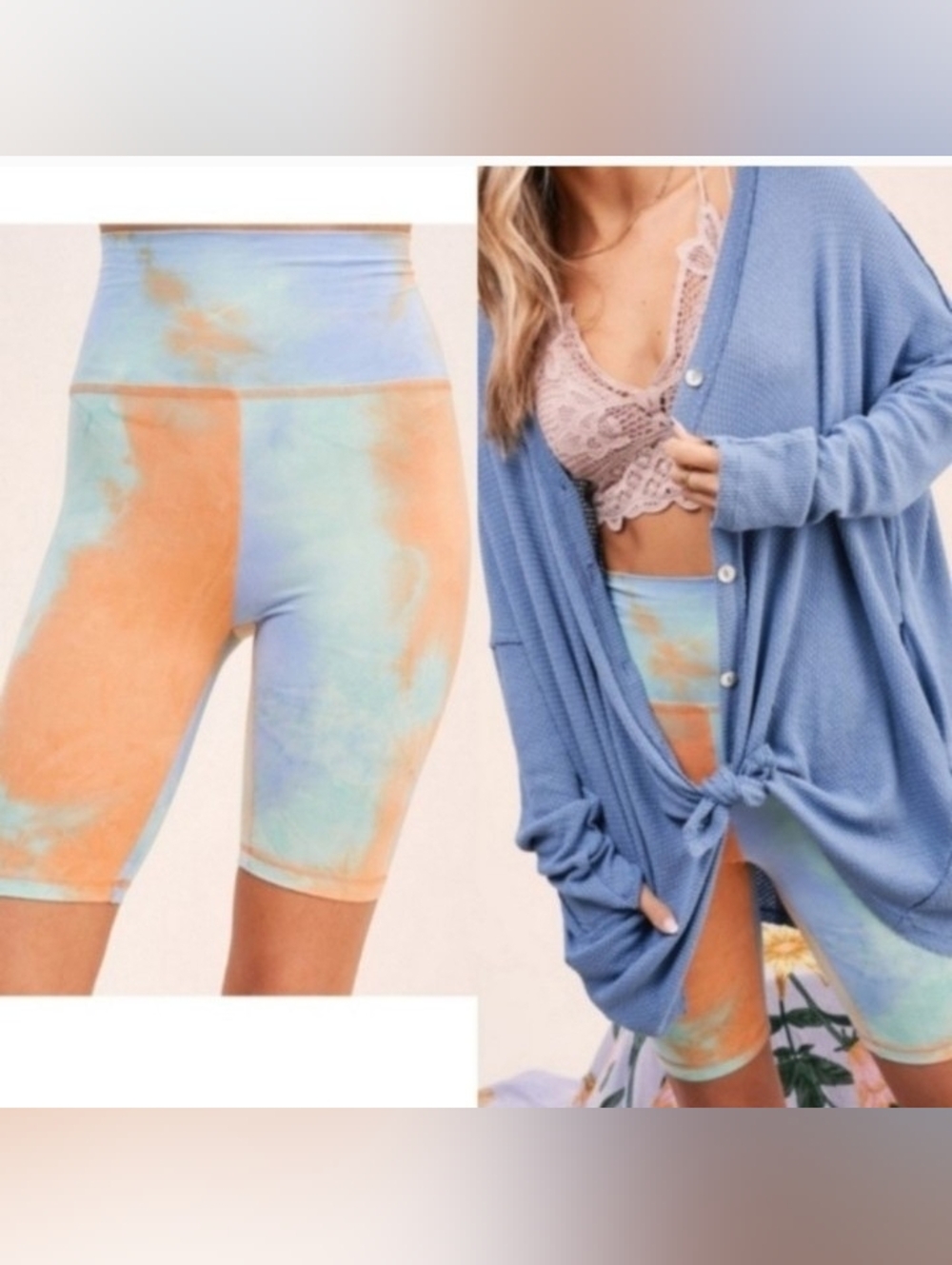 NWOT High-Waist Tie-Dye Bike,Yoga, Gym Shorts  Women's Pastel Color Super Soft!